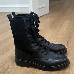 Sam Edelman Black Lace-Up Combat Boots with Knit Shaft